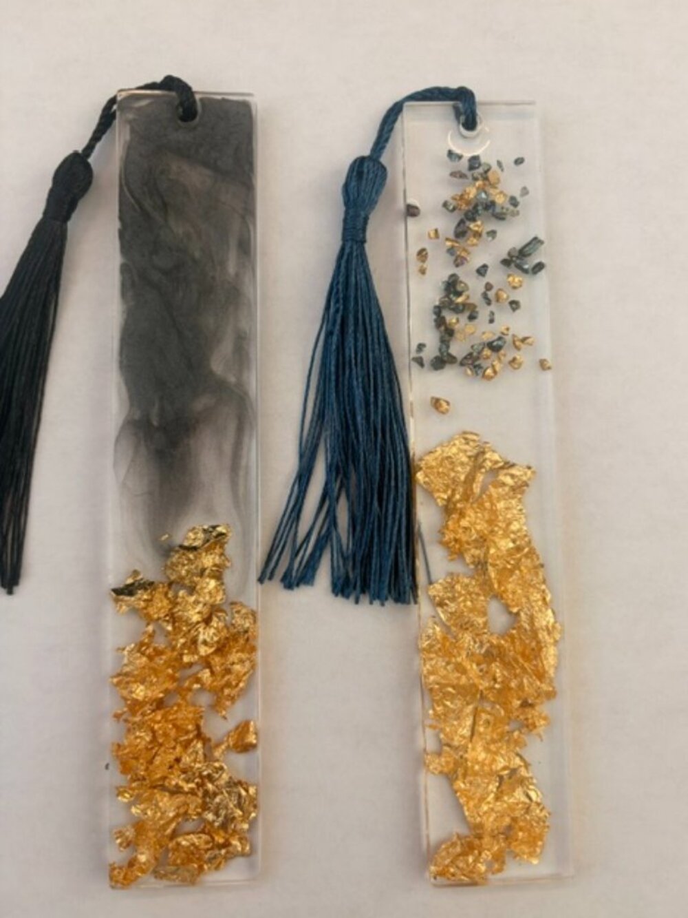 Handcrafted Gold Leaf Resin Bookmarks with Tassels – Set of 2